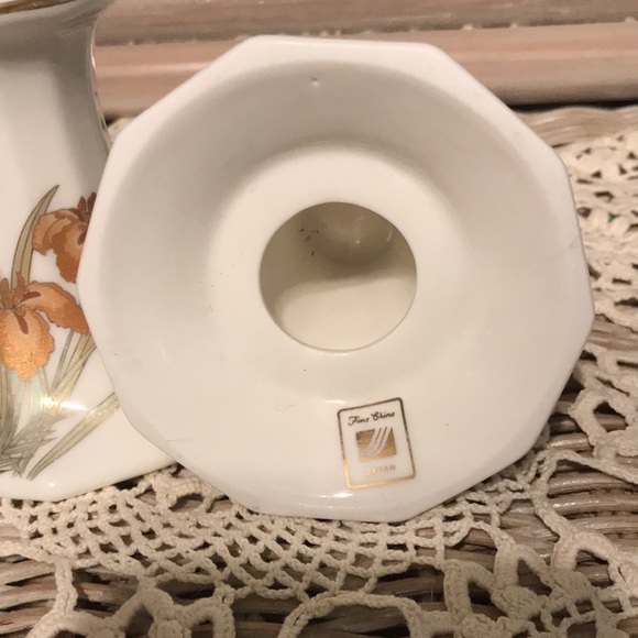 Fine China Candle Holders Iris Motif - Picture 2 of 6